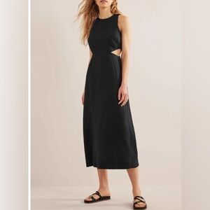 Boden Black linen Midi Dress with Cutout Detail